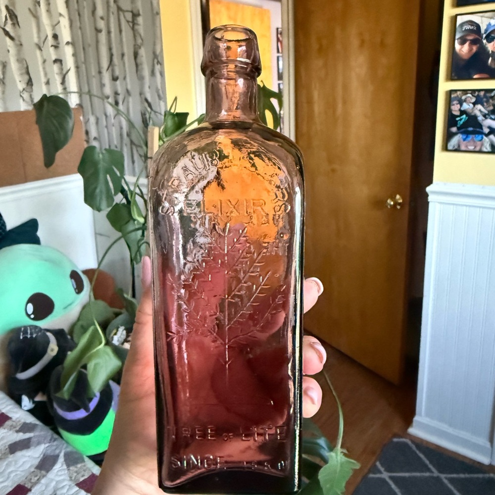 Vintage Wheaton Glass Straubmuller's Elixir Bottle Tree of Life Amethyst w/ mini